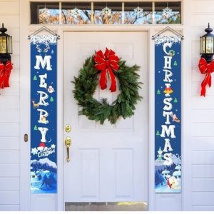 Merry Christmas Decorations for Home Xmas Front Door Decoration banner (blue)